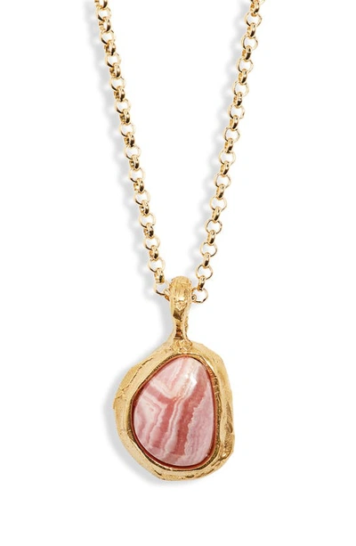 Alighieri The Droplet Of The Horizon Rhodochrosite Pendant Necklace In Gold