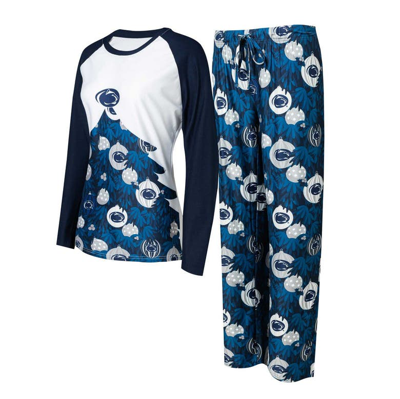 Concepts Sport Navy Penn State Nittany Lions Tinsel Ugly Sweater Long Sleeve T-shirt & Pants Sleep S