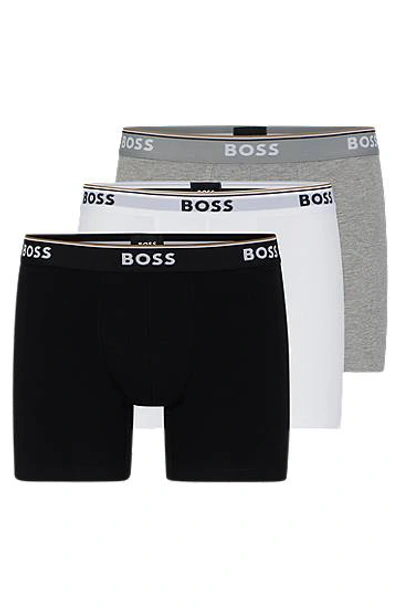 Hugo Boss Three-pack Of Stretch-cotton Boxer Briefs With Logos In Multi