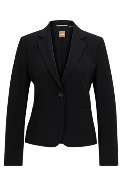 Hugo Boss Regular-fit Ip-up Jacket In Virgin Wool In Black