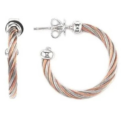 Charriol Ladies Celtic Steel And Rose Gold Pvd Cable Hoop Earrings In Grey/rose