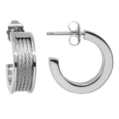 Charriol Forever Stainless Steel Cable Hoop Earrings In Grey