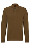 Hugo Boss Stretch-cotton Polo Shirt With Logo Patch In Brown