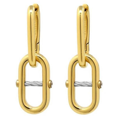Charriol St. Tropez Mariner Yellow Gold Steel Chain Link Earrings