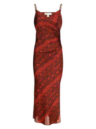 Michael Michael Kors Women's Snakeskin Surplice Midi-dress In Crimson