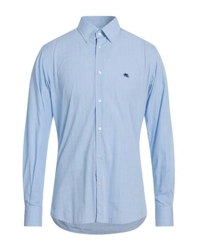 Etro Man Shirt Sky Blue Size 15 Cotton