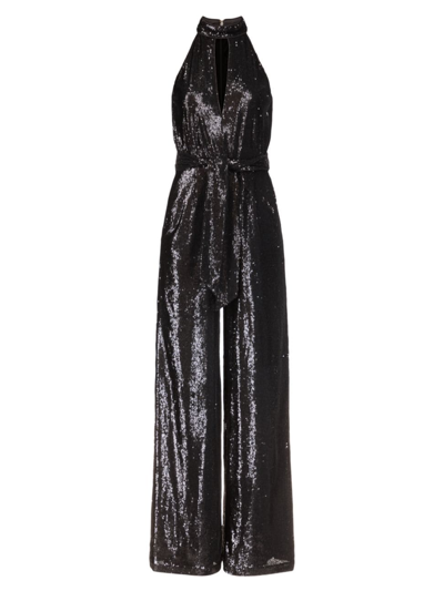 Michael Michael Kors Women's Sequin Halter Wide-leg Jumpsuit In Black