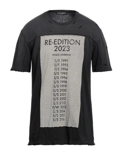 Dolce & Gabbana Man T-shirt Charcoal Size 38 Cotton In Grey