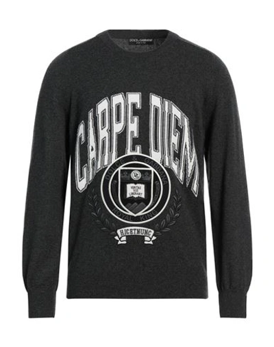 Dolce & Gabbana Man Sweater Charcoal Size 38 Cashmere, Viscose, Polyester, Elastane In Grey