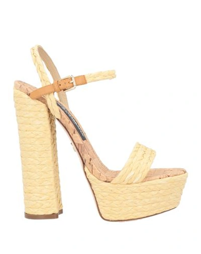 Dolce & Gabbana Woman Sandals Beige Size 7.5 Natural Raffia, Calfskin