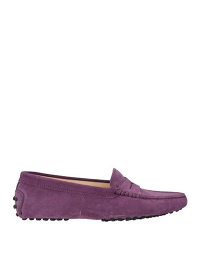 Tod's Woman Loafers Purple Size 6 Calfskin
