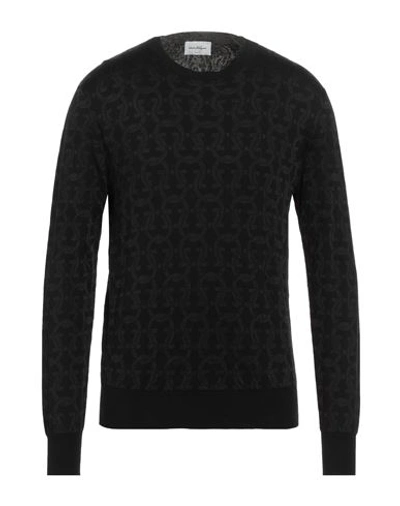 Ferragamo Man Sweater Black Size Xxl Cotton, Silk