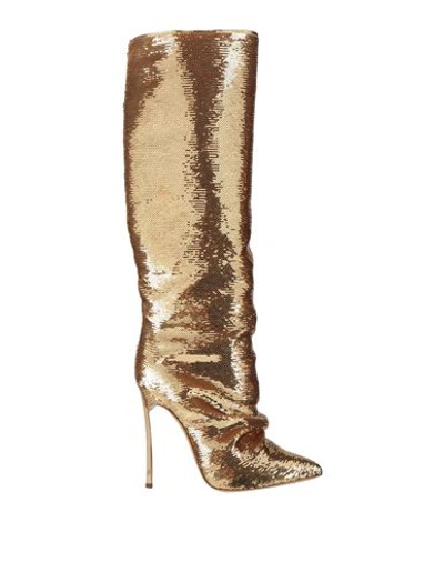 Casadei Woman Knee Boots Gold Size 10 Textile Fibers