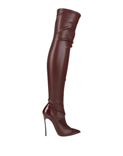 Casadei Woman Knee Boots Burgundy Size 11 Soft Leather In Red