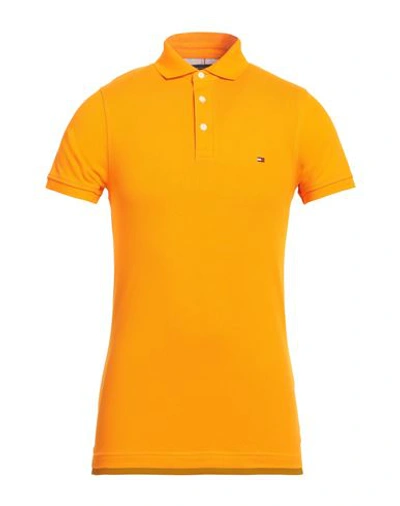 Tommy Hilfiger Man Polo Shirt Orange Size S Cotton, Elastane