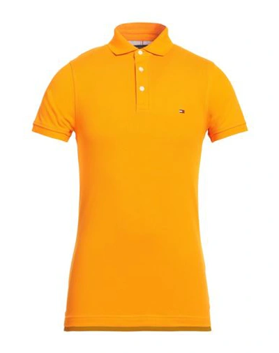 Tommy Hilfiger Man Polo Shirt Orange Size S Cotton, Elastane In Orange