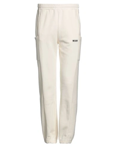 Msgm Man Pants Cream Size S Organic Cotton In White