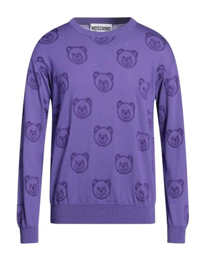 Moschino Man Sweater Purple Size 42 Virgin Wool In Purple