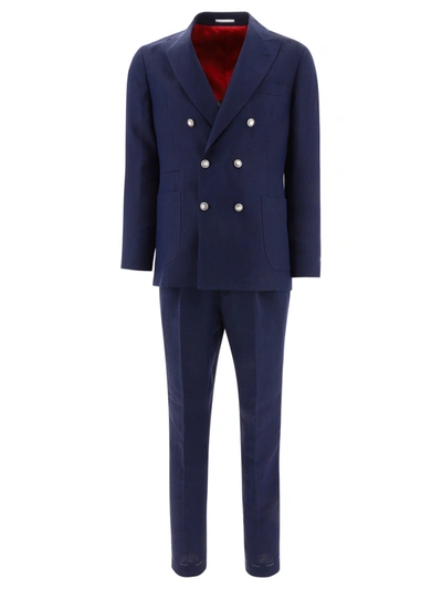 Brunello Cucinelli Linen Suit In Denim