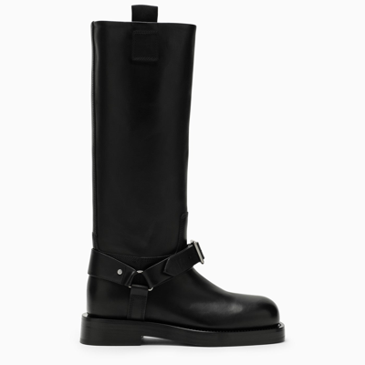 Burberry Saddle Knee-high Leather Boots In Black