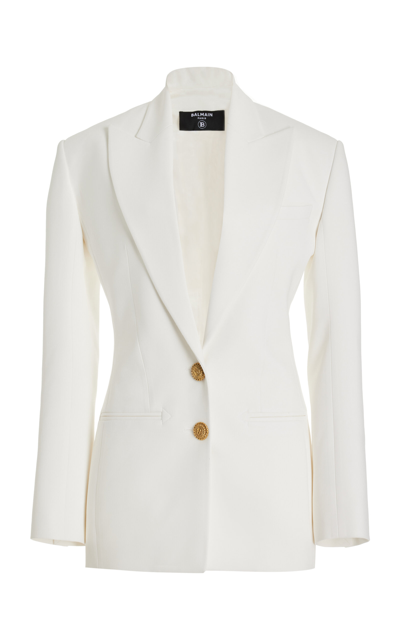 Balmain 2-button Crepe Fitted Blazer In White