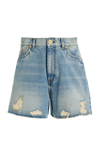 Balmain Mid-rise Frayed Denim Shorts In Blue