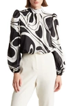 Love By Design Seraphine Long Sleeve Mock Neck Top In Swirl Girl Black/sugar Swizz