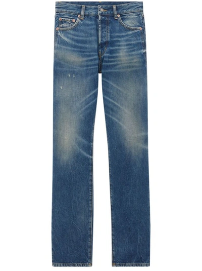 Saint Laurent Whiskering-effect Straight-leg Jeans In Green