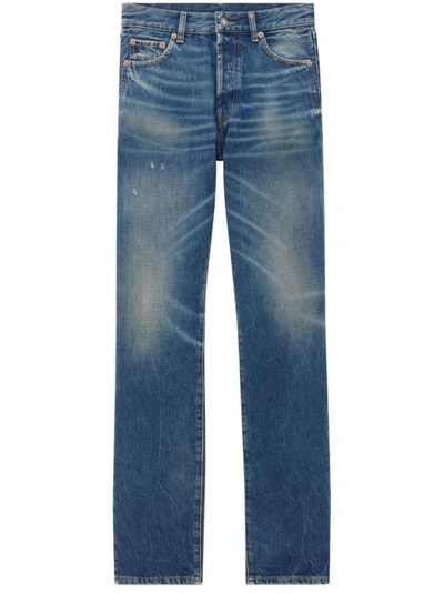 Saint Laurent Straight-leg Distressed Jeans In Hydrangea Blue