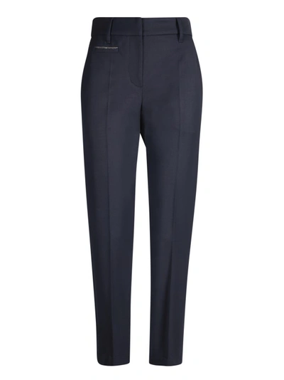 Brunello Cucinelli Blue Wool Blend Trousers In Black