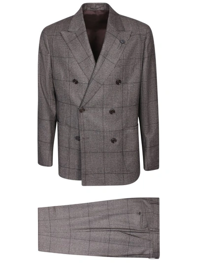 Lardini Double-breasted Check Pattern Suit In Grey