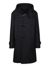 LARDINI BLACK WOOL BLEND HOODED COAT