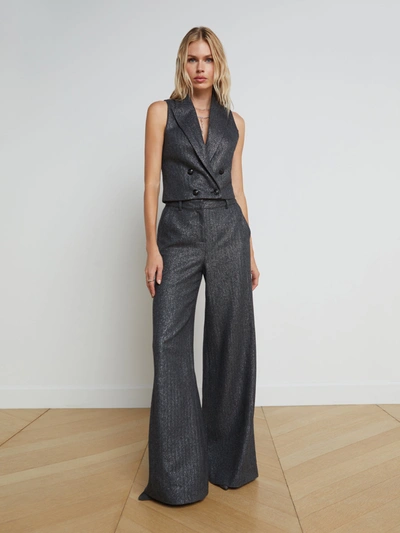 L Agence Pilar Trouser In Grey Herringbone