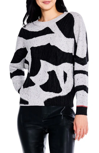 Nic + Zoe Dusk Days Intarsia Cardigan In Black/ Grey Multi