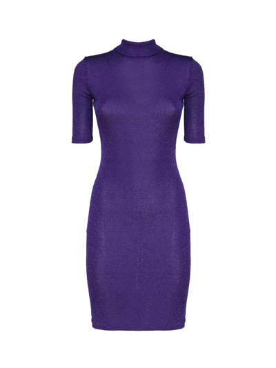 Sportmax Womens Purple Anta Turtleneck Metallic-weave Slim-fit Stretch-woven Midi Dress