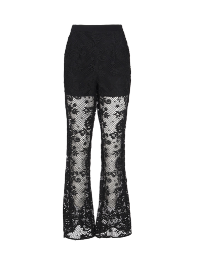 Self-portrait High-rise Flared Lace Trousers In Black