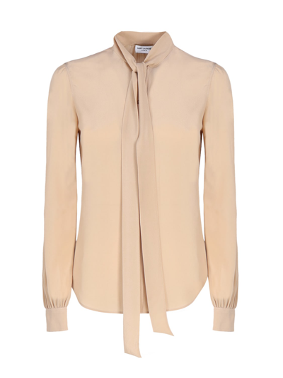 Saint Laurent Silk Shirt In Beige