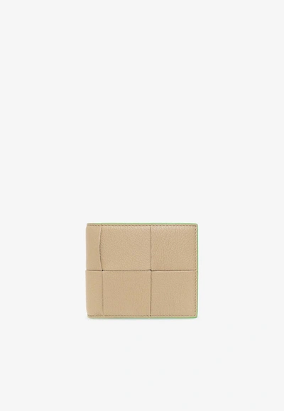 Bottega Veneta Cassette Bi-fold Wallet In Intreccio Leather In Taupe