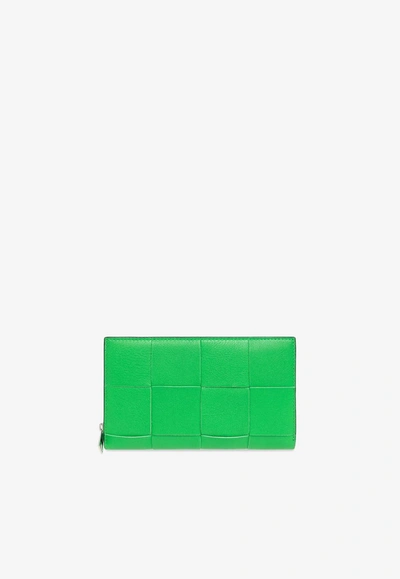 Bottega Veneta Cassette Zip-around Intreccio Leather Wallet In Parakeet