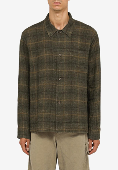 Our Legacy Mirage-check Linen Shirt In Green