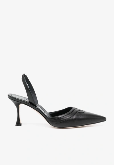 Manolo Blahnik Chongasli 70 Leather Slingback Pump In Black