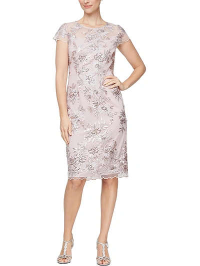 Alex Evenings Womens Embroidered Midi Cocktail And Party Dress In Grey