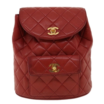 Pre-owned Chanel Matelassé Leather Backpack Bag () In Red