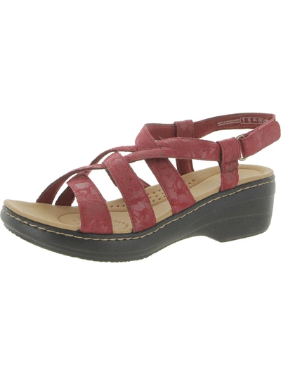 Clarks Merliah Charm Womens Leather Open Toe Wedge Sandals In Red