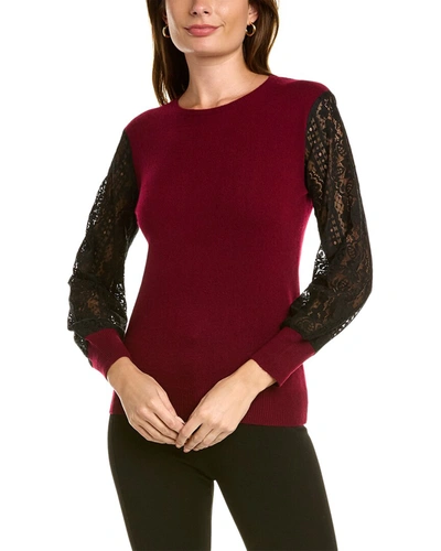 Sofiacashmere Lace Sleeve Cashmere Sweater In Red
