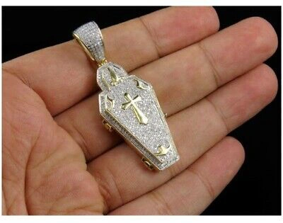 Pre-owned Nsg Balck Friday Mens Coffin Cross Pendant 3.5ct Genuine D/vvs Moissanite 925 Silver In White