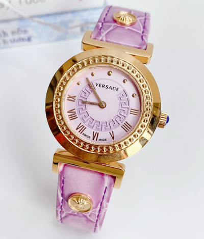 Pre-owned Versace Vanity Purple Dial Sapphire Crystal Women's Watch P5q80d702s702