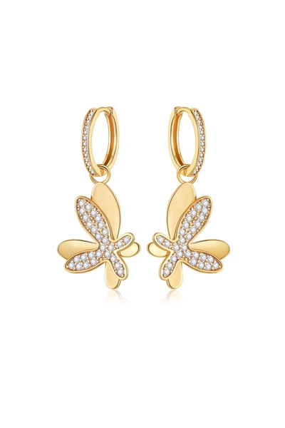 Classicharms Gold Pavé Diamond Butterfly Dangle Drop Hoop Earrings