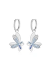 Classicharms Women's Blue / Silver Silver Gradient Blue Pavé Diamond Butterfly Dangle Drop Hoop Earrings In Blue