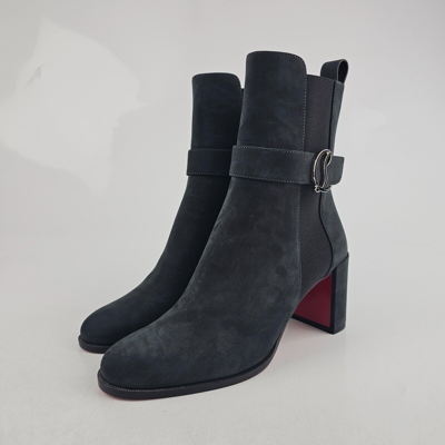 Pre-owned Christian Louboutin Cl Chelsea Booty 70mm Black Suede Ankle Boots Fw23